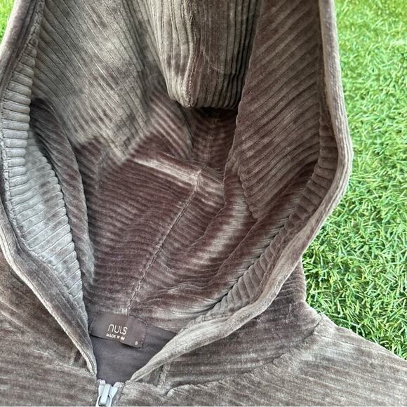 Nuuds Full Zip Ribbed Hoodie Cropped Velvet Cord Velour Loungewear Sweatshirt S - Picture 7 of 11